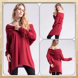 🛑 Last 1~ Long Sleeve On/Off Shoulder Tunic, Red, NEW✔️
(C2)